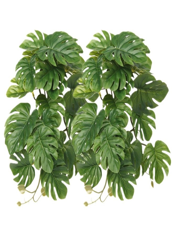 WOLEDOE 2Pack Reptile Fake Plants for Terrarium, Snake Tank Accessories, Habitat Decor Artificial Hanging Plants with Suction Cup - Fake Monstera - Image 1
